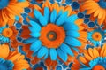 Blue and orange daisies on a blue background, close-up Royalty Free Stock Photo