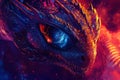 A blue and orange dragon with glowing eyes Royalty Free Stock Photo
