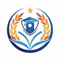 A blue and orange emblem featuring a star on top, symbolizing education and achievement, An elegant and minimalist logo