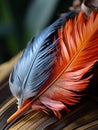 a blue and orange feather sitting on top of a book Royalty Free Stock Photo