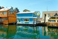 Blue and Orange Floating Homes at Fishermans Wharf Royalty Free Stock Photo