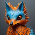 Close Up Of Blue And Orange Fox Figurine In The Style Of Filip Hodas