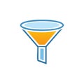 Blue and orange funnel icon for data filtering and business process optimization Royalty Free Stock Photo