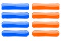 Blue and orange glass buttons. Shiny rectangle 3d icons with reflection