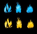 Blue and orange glowing flames on black background Royalty Free Stock Photo
