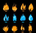 Blue and orange glowing flames on black background Royalty Free Stock Photo