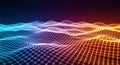 Blue and orange gradient, wireframe wavy abstract digital surface. Big data, frequency, and technology concept Royalty Free Stock Photo