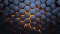 Blue and orange hexagons. Modern background. 3d illustration