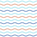 Blue and orange horizontal wavy lines seamless pattern