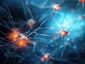 A blue and orange image of a group of Neurons firing in the Human Brain. Royalty Free Stock Photo