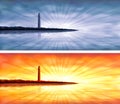 Blue and orange lighthouse banners Royalty Free Stock Photo