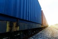 Blue and orange logistic cargo transport by railroad industry business background