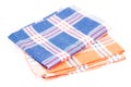 Blue and orange new kitchen dishtowels over white background Royalty Free Stock Photo