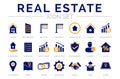 Blue Orange Real Estate Icon Set of Home, House, Apartment, Buying, Renting, Searching, Investment, Choosing, Wishlist, Low High