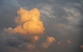 Blue Orange Sunset Sky with White Clouds, Sunny Cloudy Sky Texture Background Royalty Free Stock Photo