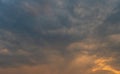 Blue Orange Sunset Sky with White Clouds, Sunny Cloudy Sky Texture Background Royalty Free Stock Photo