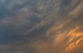 Blue Orange Sunset Sky with White Clouds, Sunny Cloudy Sky Texture Background Royalty Free Stock Photo