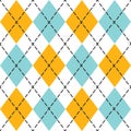 Blue and orange trendy argyle seamless pattern