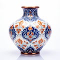 Persian Handmade Ceramic Blue And Orange Vase Qajar Art