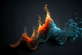 Blue and orange wave, meeting fire and water on black background. AI generated Royalty Free Stock Photo