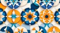 Blue Orange White Floral Geometric Pattern Tile Texture Royalty Free Stock Photo