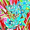 Bright blue Orchid on a background of red leaves.