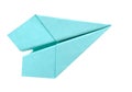 A blue origami paper plane on white Royalty Free Stock Photo