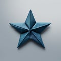 Blue Origami Star On Grey Background - Meticulous Photorealistic Still Life
