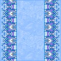 Blue ornamental background with flower ribbon, stripe pattern