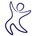 Blue outline icon of the happy jumping person, drawn with a brush line