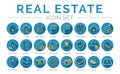 Blue Outline Real Estate Round Icon Set of Home, House, Apartment, Buying, Renting, Searching, Investment, Choosing, Wishlist, Low Royalty Free Stock Photo