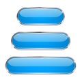 Blue oval buttons. 3d glass menu icons with metal frame Royalty Free Stock Photo