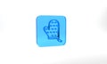 Blue Oven glove icon isolated on grey background. Kitchen potholder sign. Cooking glove. Glass square button. 3d