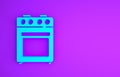 Blue Oven icon isolated on purple background. Stove gas oven sign. Minimalism concept. 3d illustration 3D render