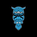 Blue Owl mecha vector illustration with black background for clothing line