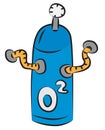 Blue oxygen cylinder with connecting pipes