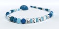 A blue pacifier chain for boys with name Nevio