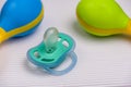 Blue pacifier on white background. pacifiers colored pacifiers Royalty Free Stock Photo