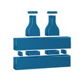 Blue Pack of beer bottles icon isolated on transparent background. Wooden box and beer bottles. Case crate beer box sign