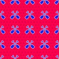 Blue Paddle icon isolated seamless pattern on red background. Paddle boat oars. Vector Royalty Free Stock Photo