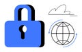 Blue Padlock with Globe and Cloud Representing Global Data Security and Cloud Connectivity Royalty Free Stock Photo
