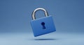 Blue Padlock with Silver Shackle Floating on Blue Background security safety Royalty Free Stock Photo