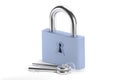 Blue padlock with two metal keys Royalty Free Stock Photo