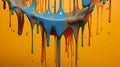 Blue Paint Dripping on Yellow Royalty Free Stock Photo