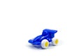 Blue paint plastic toy racing car with number three isolated on white Royalty Free Stock Photo