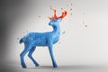 Blue paint sculpture magic deer with melting horns