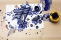 blue paint spilled on paper Royalty Free Stock Photo