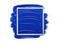 Blue paint stroke with white square frame on white background isolated on white background Royalty Free Stock Photo