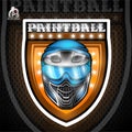 Blue paintball mask in the center of shield. Sport logo for any team or tournament