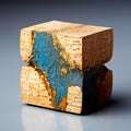 Blue Painted Cork Block With Gold Accent